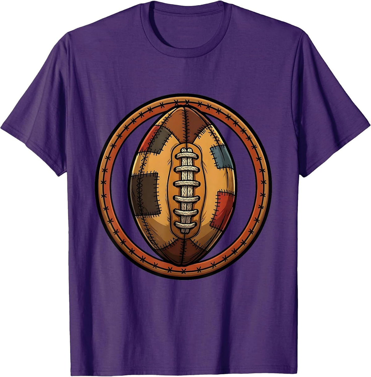 Worn and Patched Rugby Ball Graphic Design T-Shirt - Purple