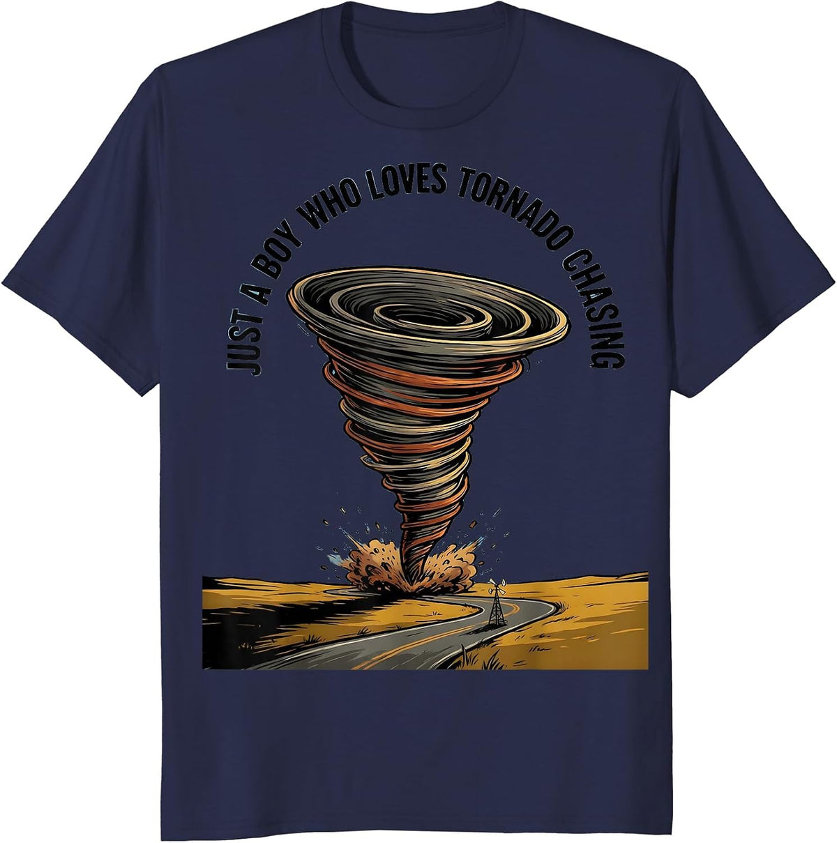Just A Boy Who Loves Tornado Chasing Funny Weather Storm T-Shirt - Navy Blue