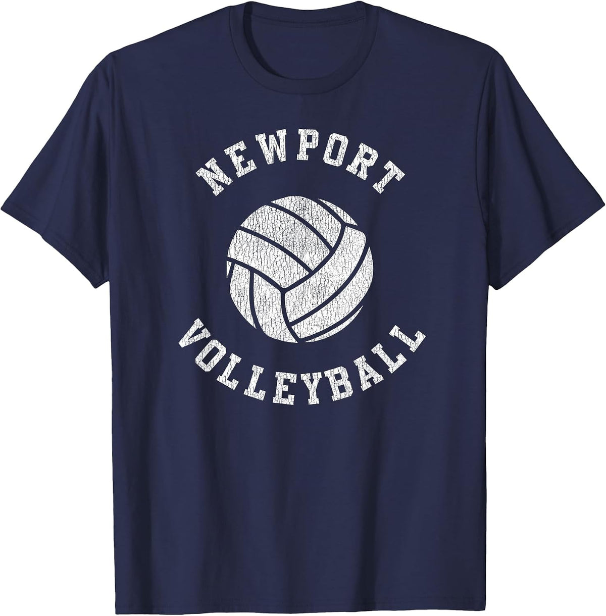 Newport Volleyball Retro Distressed Team VB Graphic T-Shirt - Navy Blue