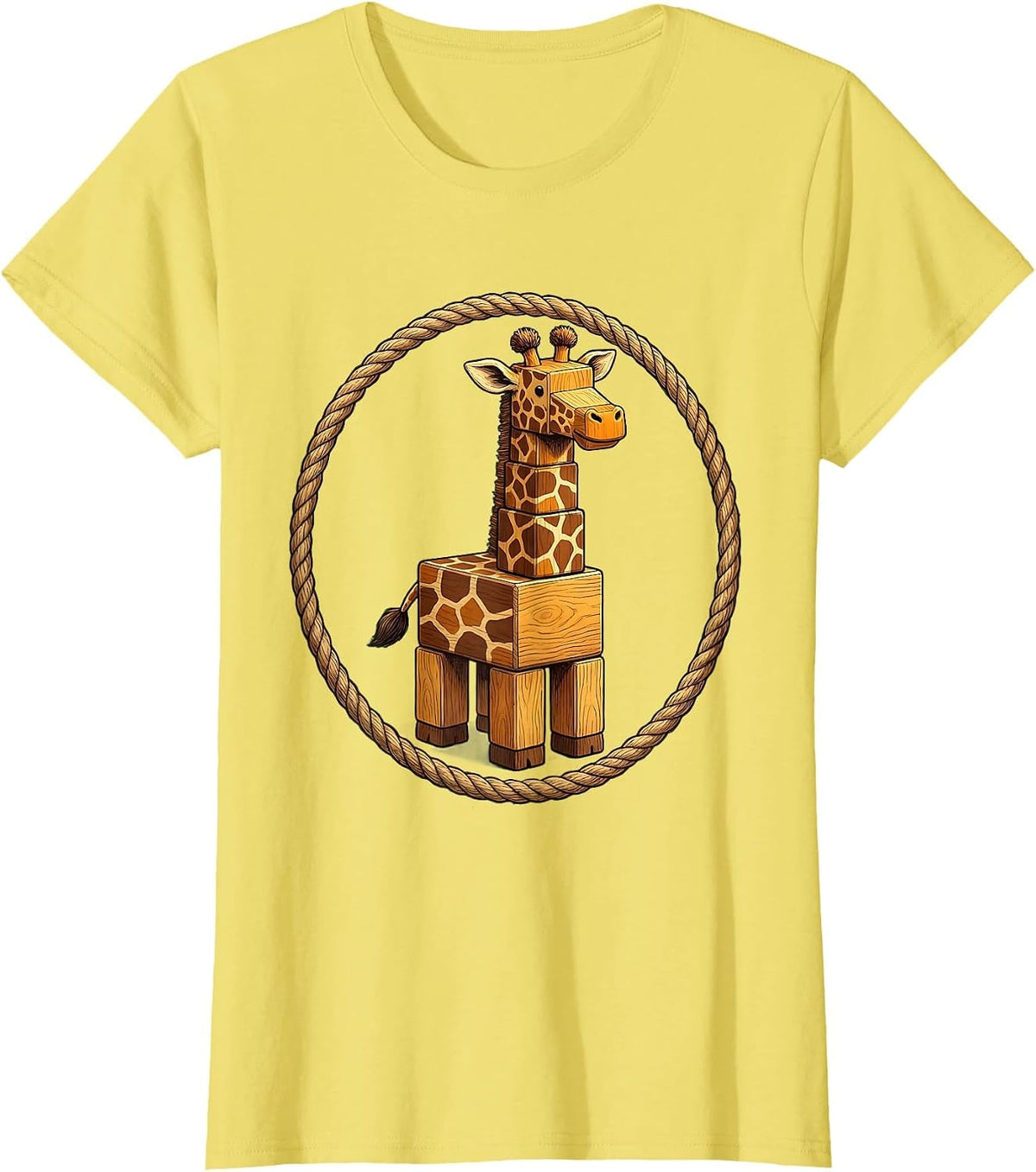 Giraffe Made of Stacked Wooden Blocks Art T-Shirt - Lemon Yellow