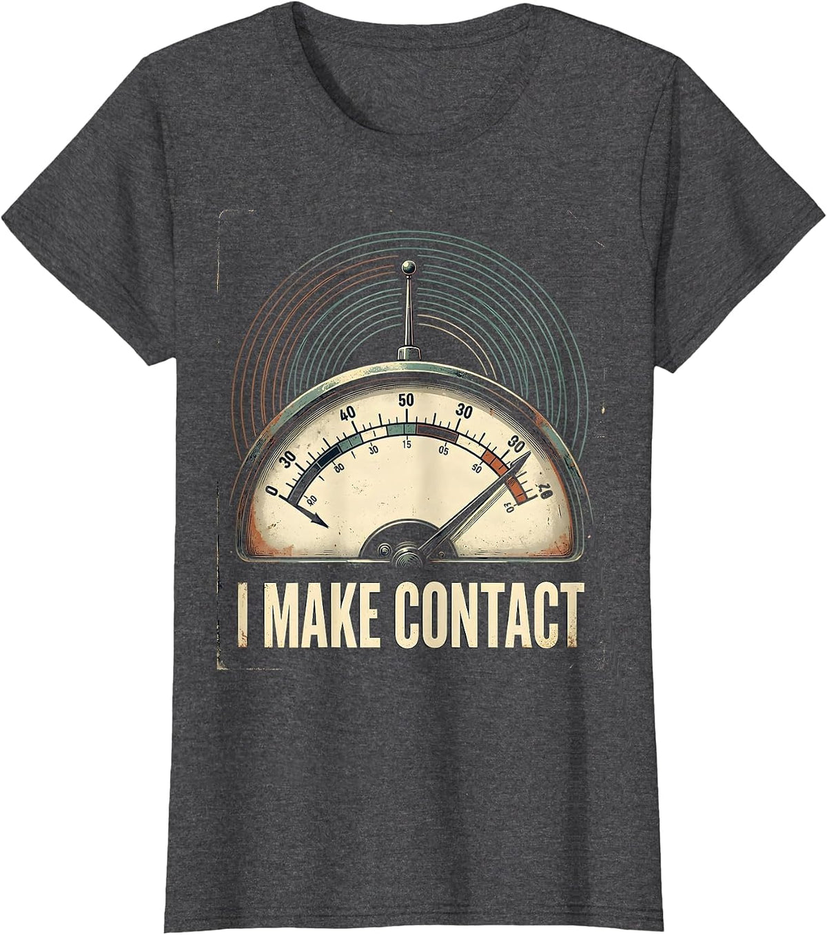 Women's I Make Contact Vintage Ham Radio Operator Hobby Pride T-Shirt - Dark Heather Grey