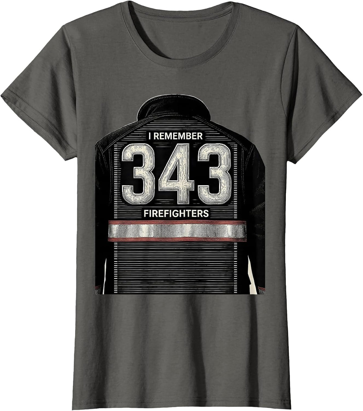 Women's I Remember 343 Firefighters Patriotic Tribute Memorial T-Shirt - Asphalt Grey