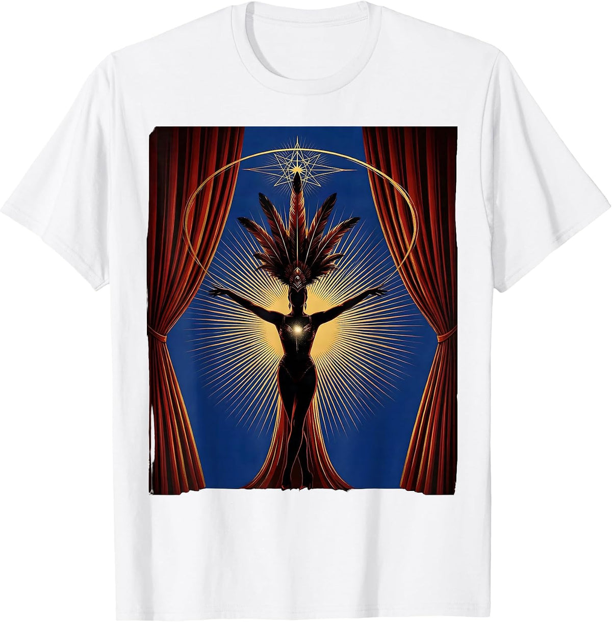 Men's Velvet Stage Curtain Showgirl Graphic Tee T-Shirt - White