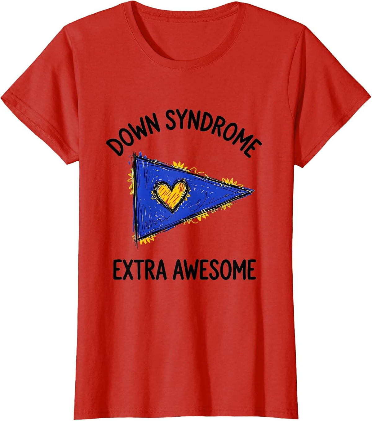 Women's Down Syndrome Extra Awesome Hand-Sketched Awareness Support T-Shirt - Red