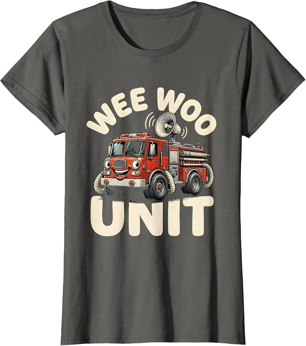 Women's Wee Woo Unit Retro Cartoon Funny Firefighter Squad Gift T-Shirt - Asphalt Grey
