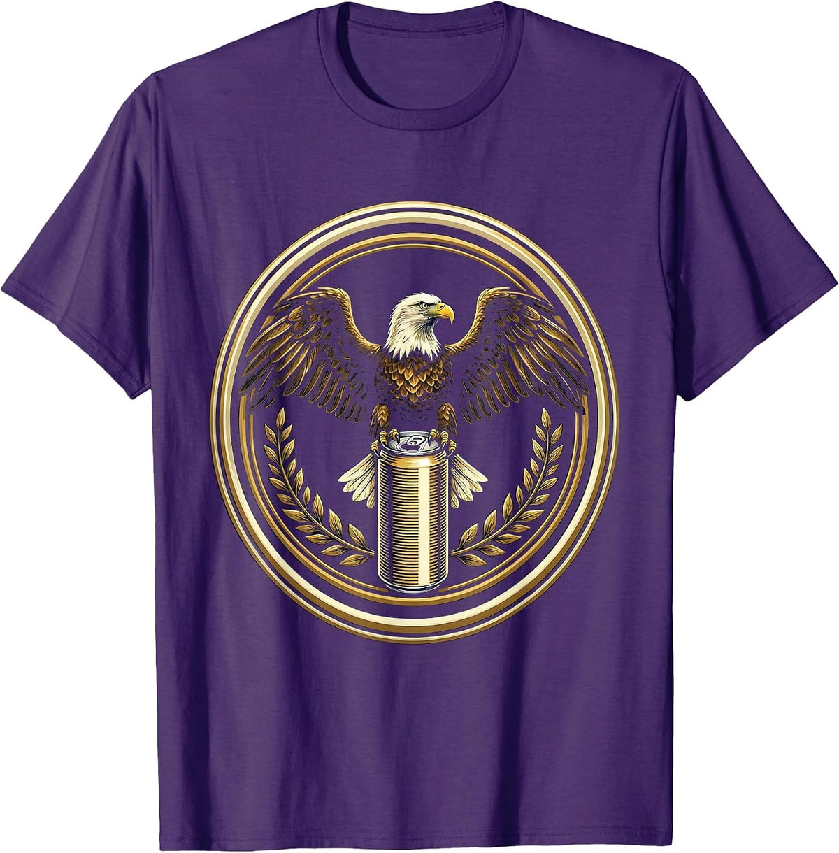 Men's Eagle Perched on Towering Soda Can Stack T-Shirt - Purple