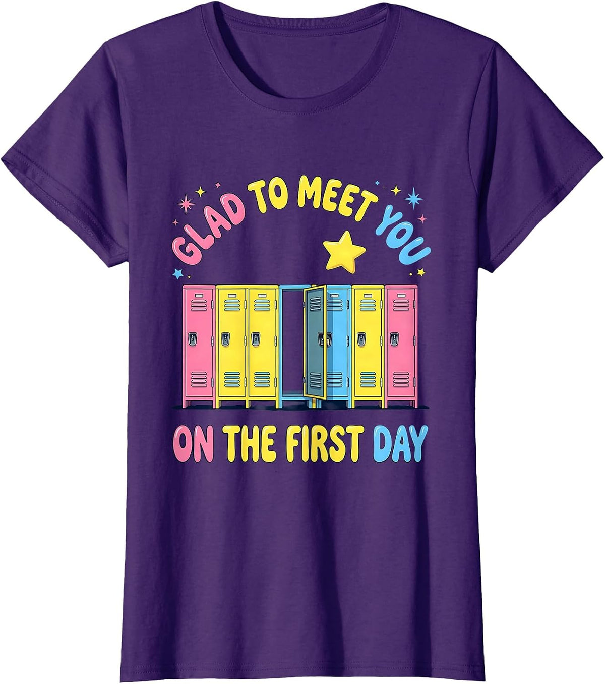 Women's Glad To Meet You On The First Day Bold Teacher First Day T-Shirt - Purple