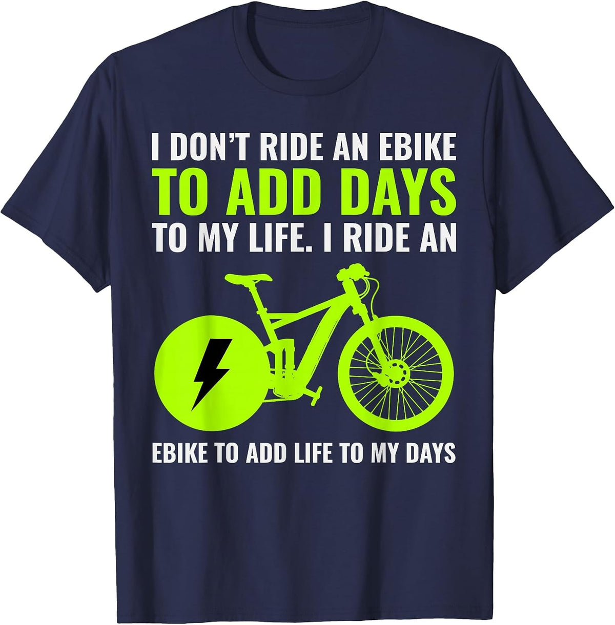 E-Bike Electric-Bike E-Cyclist Bicycling Rider Bicycle Lover T-Shirt - Navy Blue