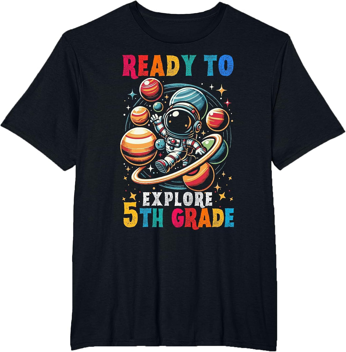 First Day Kids Welcome Back to School Astronaut 5th Grade T-Shirt - Black