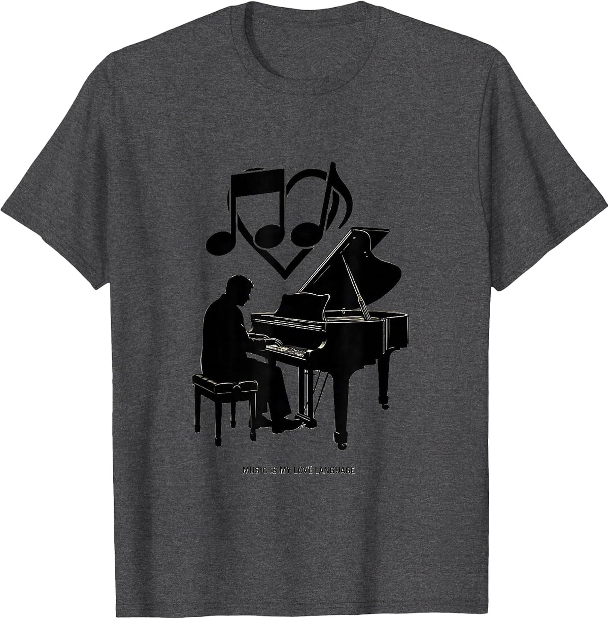 Men's Music Is My Love Language Music Teacher Design T-Shirt - Dark Heather Grey