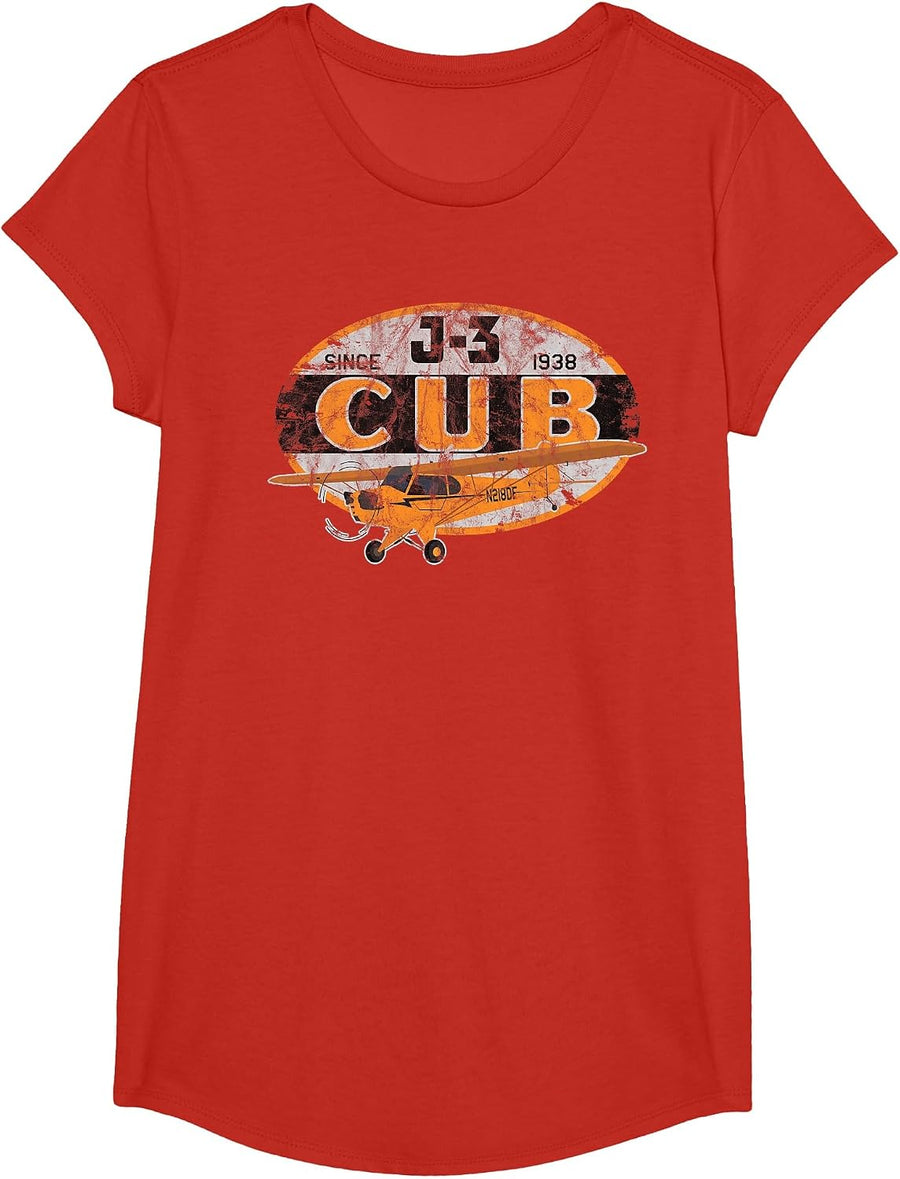 J-3 Cub Since 1938" Classic Airplane Vintage Pilot T-Shirt T-Shirt - Girls Red