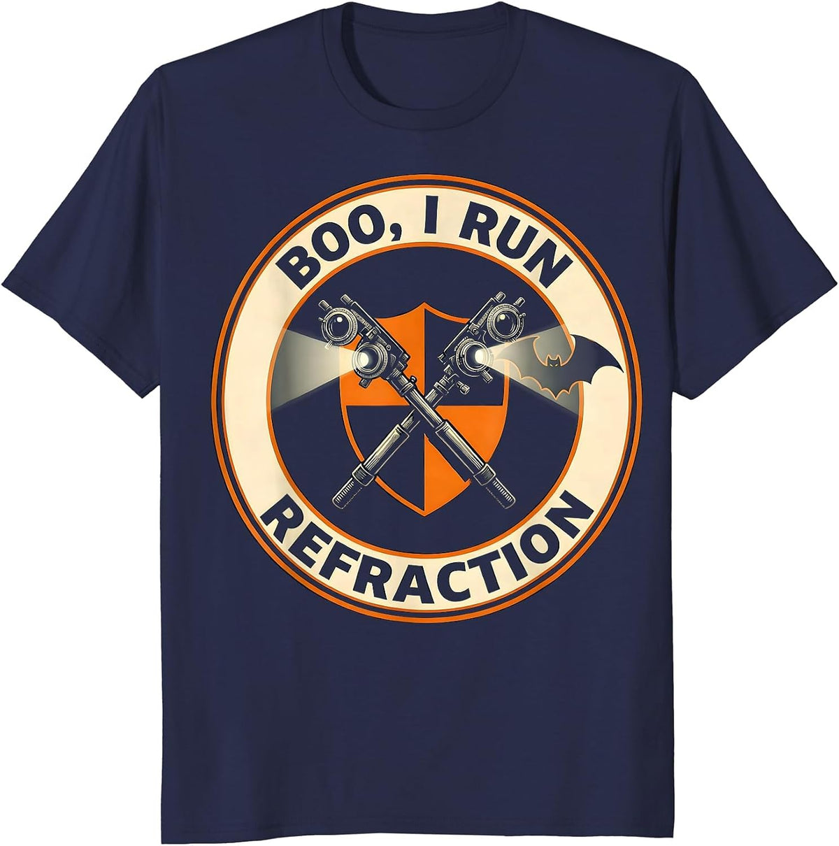 Boo I Run Refraction Funny Optometrist Halloween Eye Doctor T-Shirt - Navy Blue
