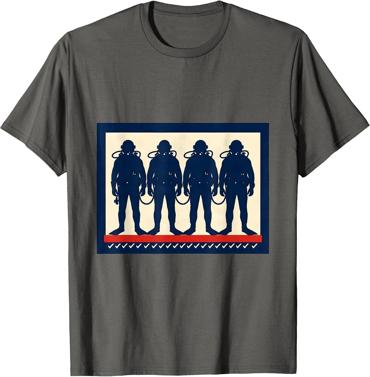 Buddy Divers Panel Screenprint Poster Scuba Diving Humor T-Shirt - Asphalt Grey