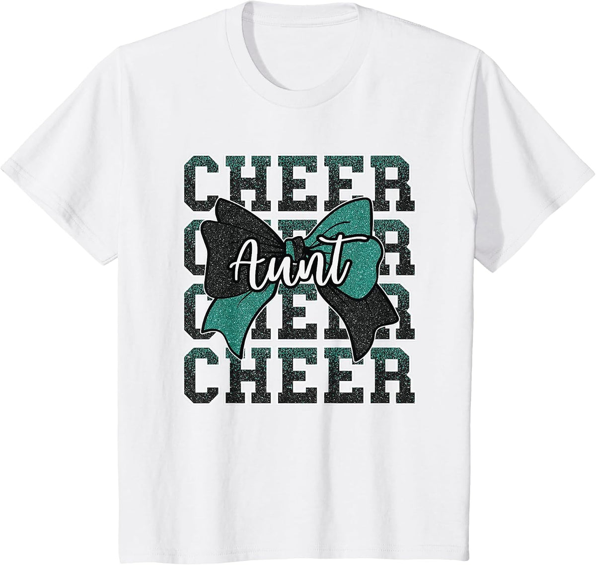 Cheer Aunt Bow Sport Cheerleader Cheerleading Green Black T-Shirt - White