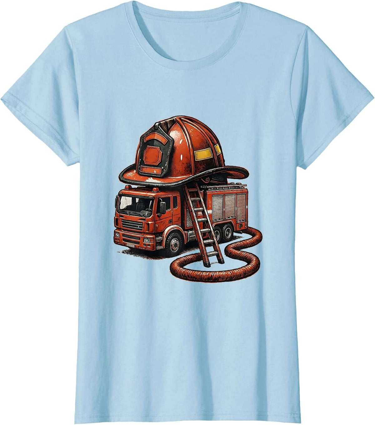 Women's Child Firefighter Helmet Fire Truck Toddler Boy T-Shirt - Baby Blue