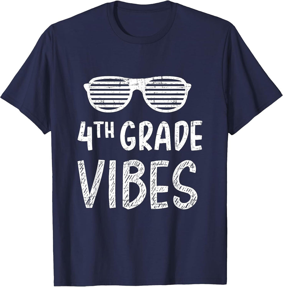 4th Grade Vibes Fourth Back to School for Teacher Students T-Shirt - Navy Blue