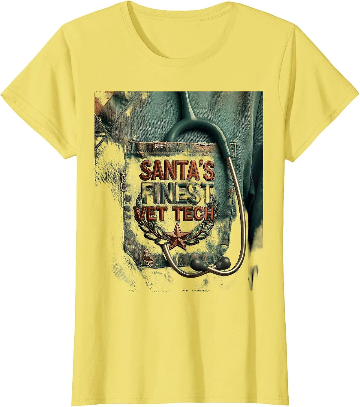 Women's Santa's Finest Vet Tech Vintage Funny Veterinary Tech T-Shirt - Lemon Yellow