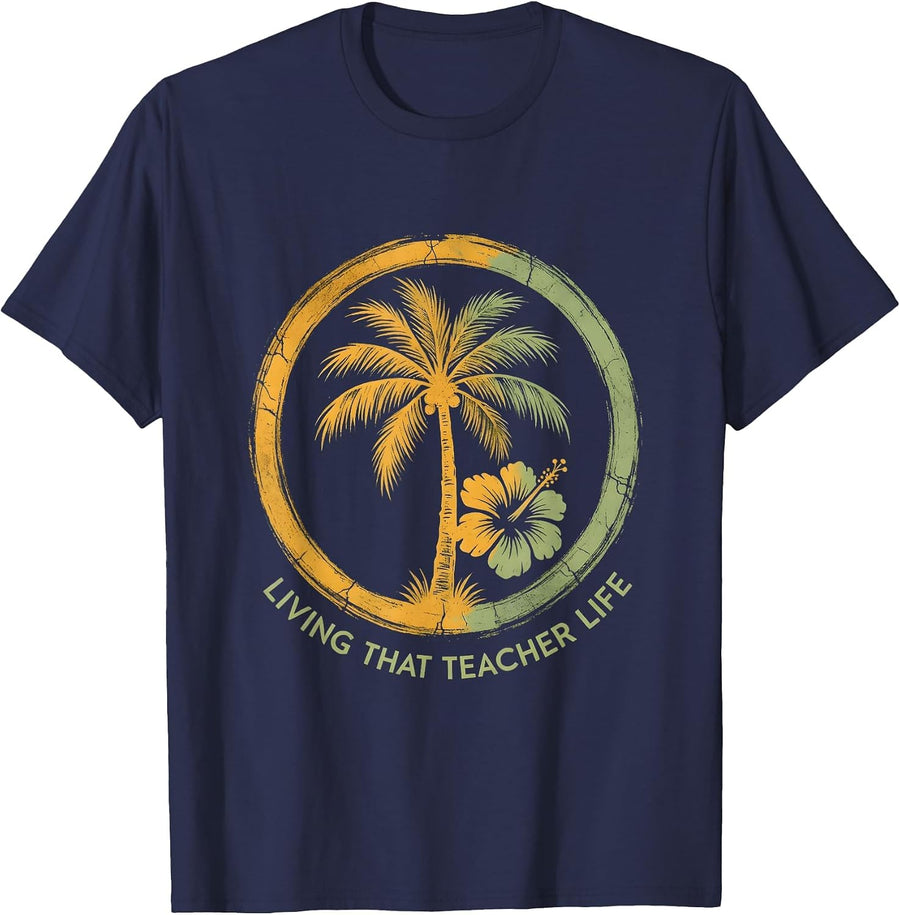Living That Teacher Life Fifth Grade Design T-Shirt - Navy Blue