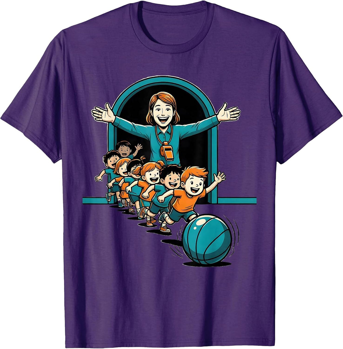 PE Teacher Skipping Line Cartoon Back To School Humor T-Shirt - Purple