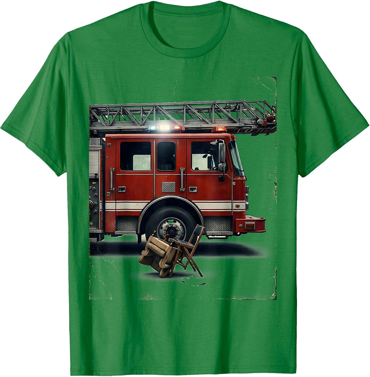 Men's Fire Engine Distressed Firefighter Humor Gift T-Shirt - Kelly Green