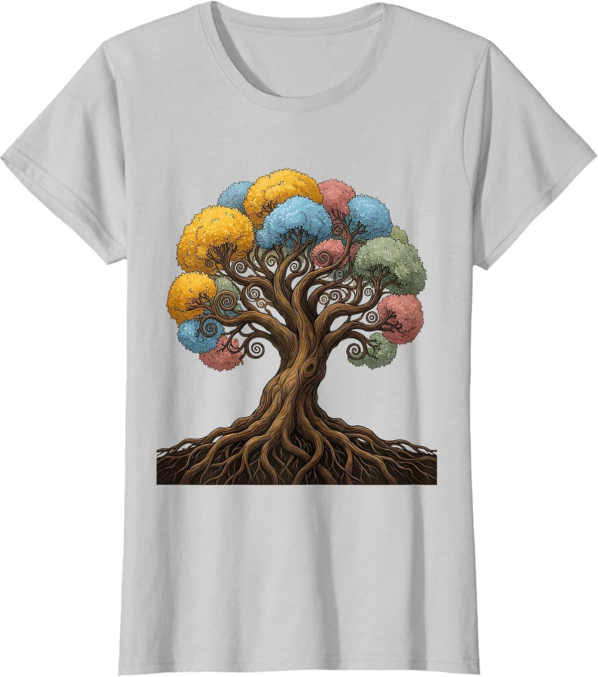 Down Syndrome Awareness Colorful Tree Illustration T-Shirt - Silver Grey