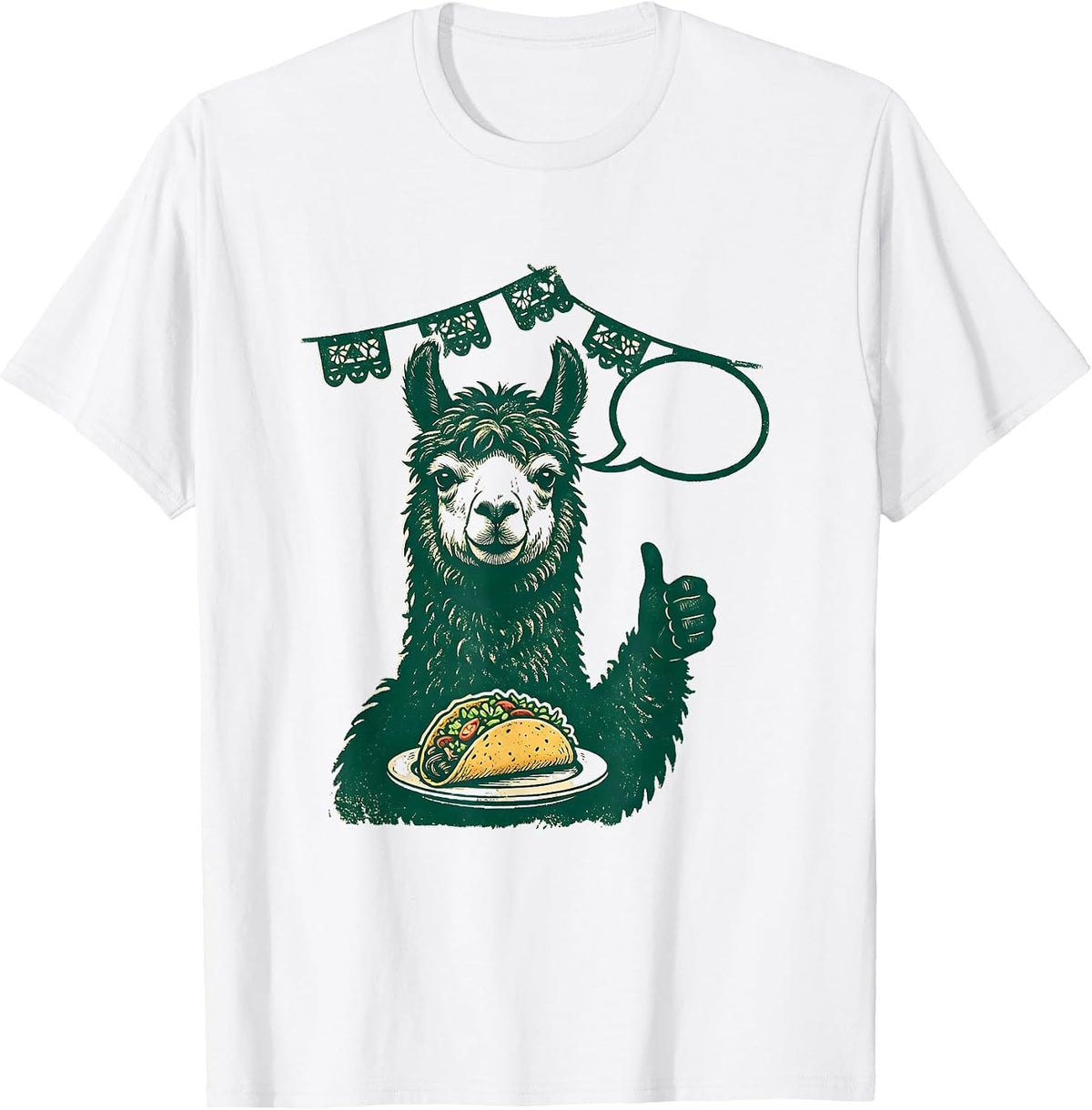 Men's Cheers Llama Thumbs Up Taco Party Humor T-Shirt - White