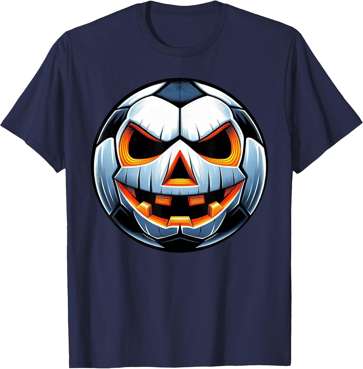 Funny Halloween Jack O Lantern Soccer Player Coach Pitcher T-Shirt - Navy Blue