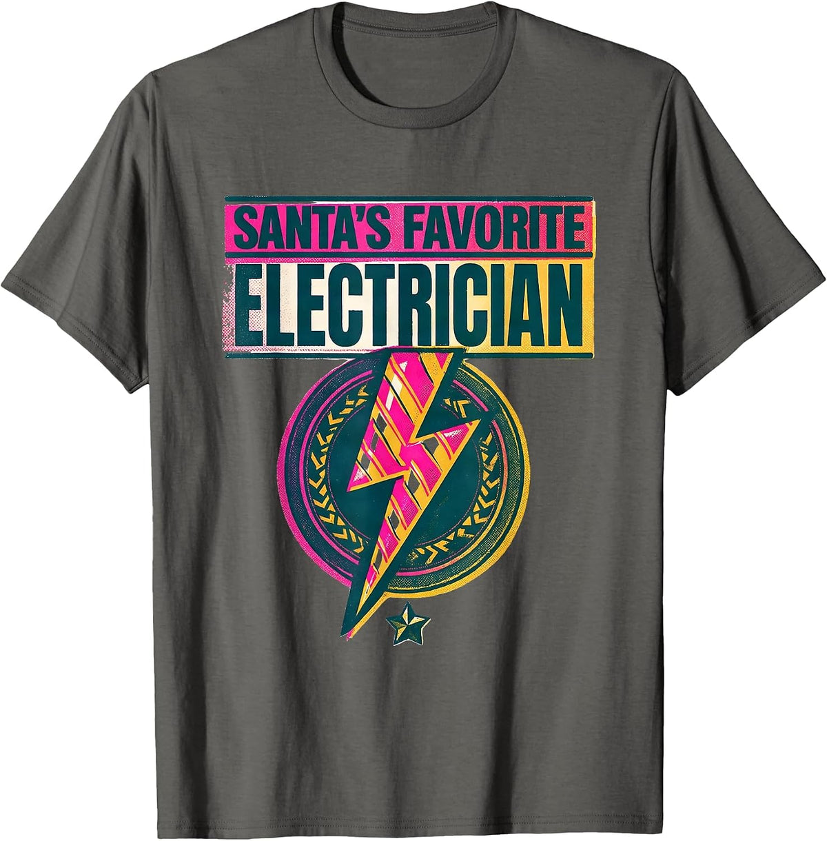 Santa's Favorite Electrician Funny Electrician Christmas T-Shirt - Asphalt Grey