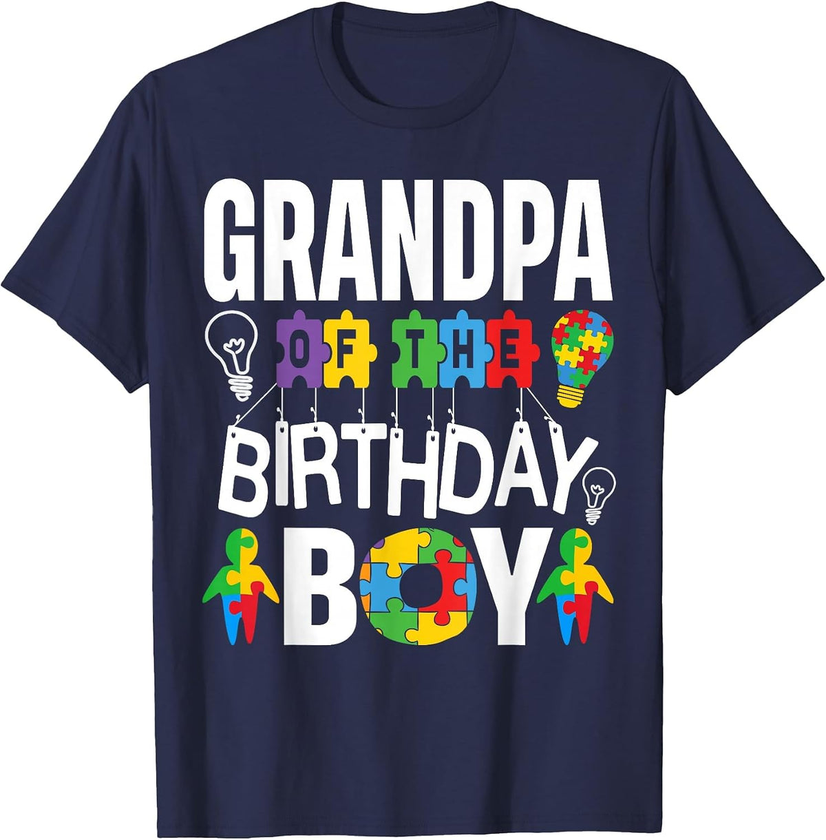 Grandpa of The Birthday Boy Autism T-Shirt - Navy Blue
