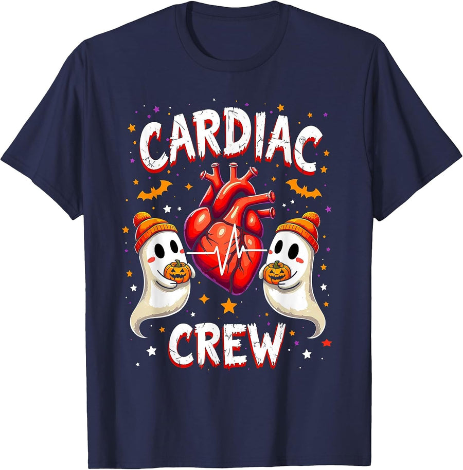 Halloween Cardiac Nurse tee Anatomical Heart Ghosts T-Shirt - Navy Blue