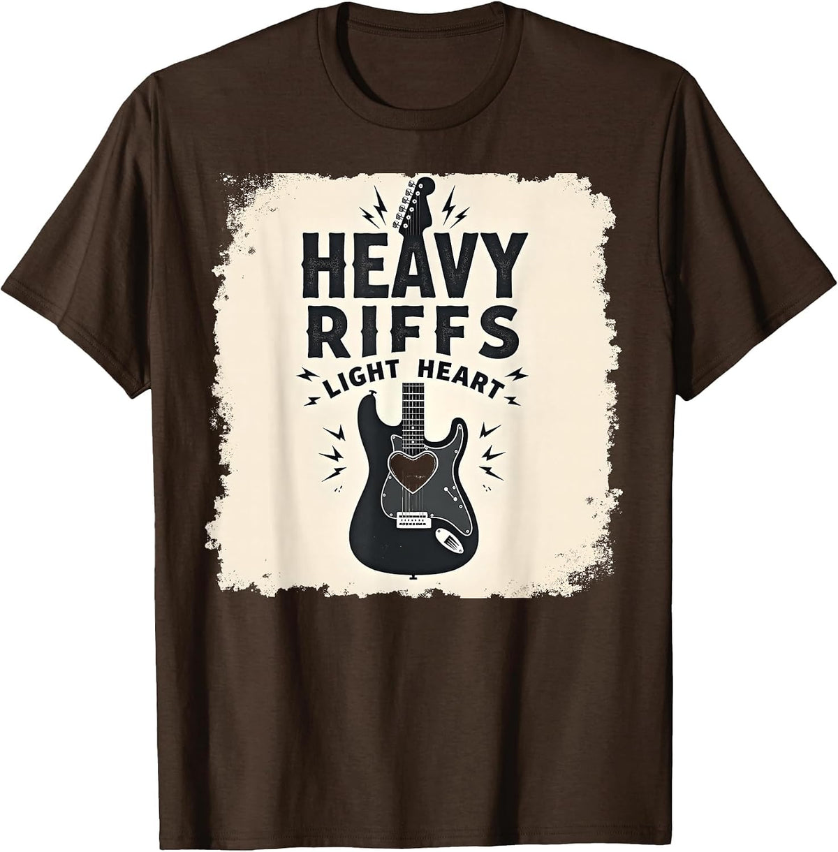 Heavy Riffs Light Heart Rock Music Design T-Shirt - Brown