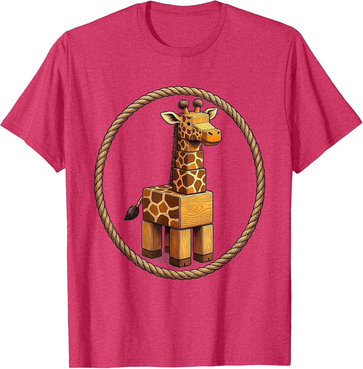 Giraffe Made of Stacked Wooden Blocks Art T-Shirt - Red Heather