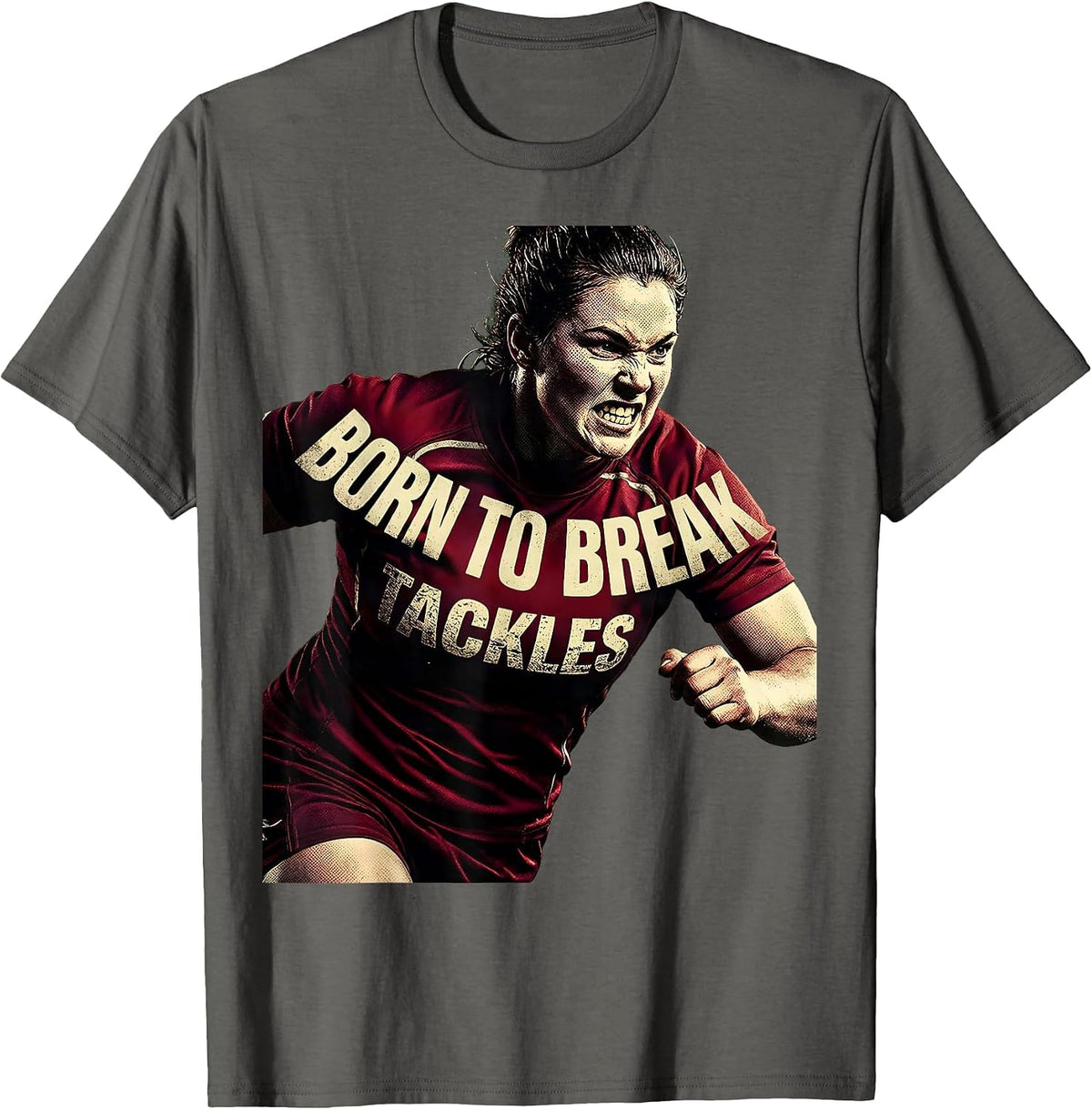 Born to Break Tackles Rugby Graphic Design T-Shirt - Asphalt Grey