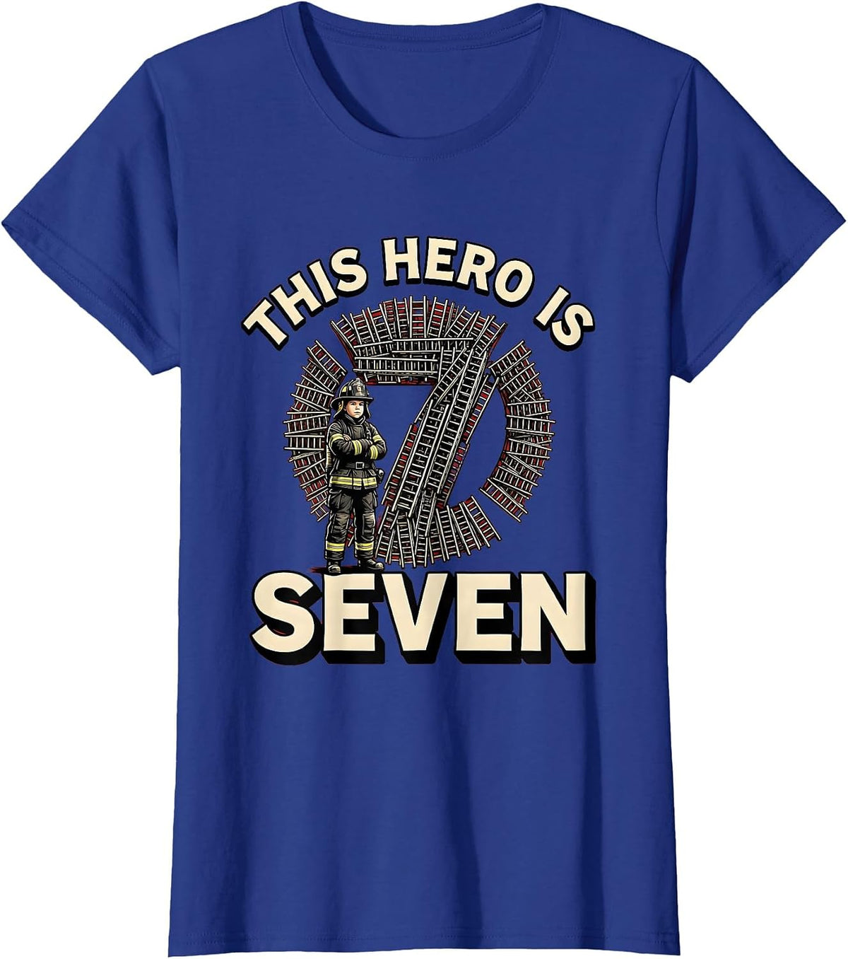 Women's This Hero Is Seven Fire Truck Toddler Birthday Firefighter T-Shirt - Royal Blue