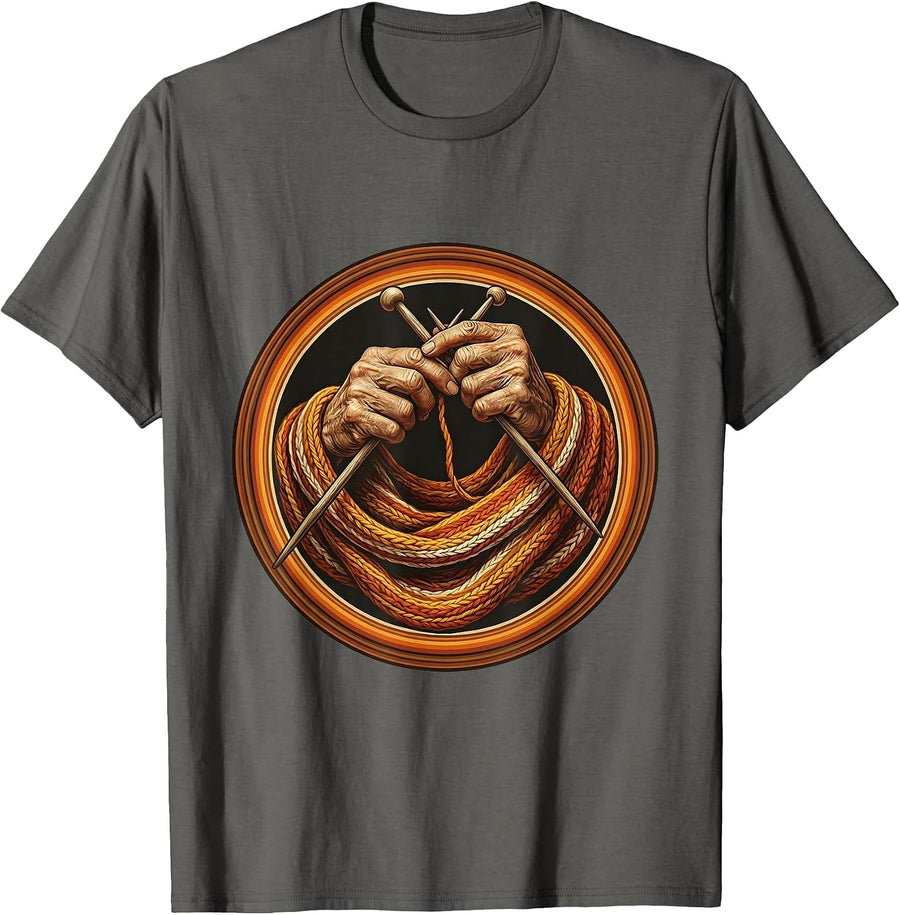 Grandpa Knitting Scarf Vintage Illustration T-Shirt - Asphalt Grey