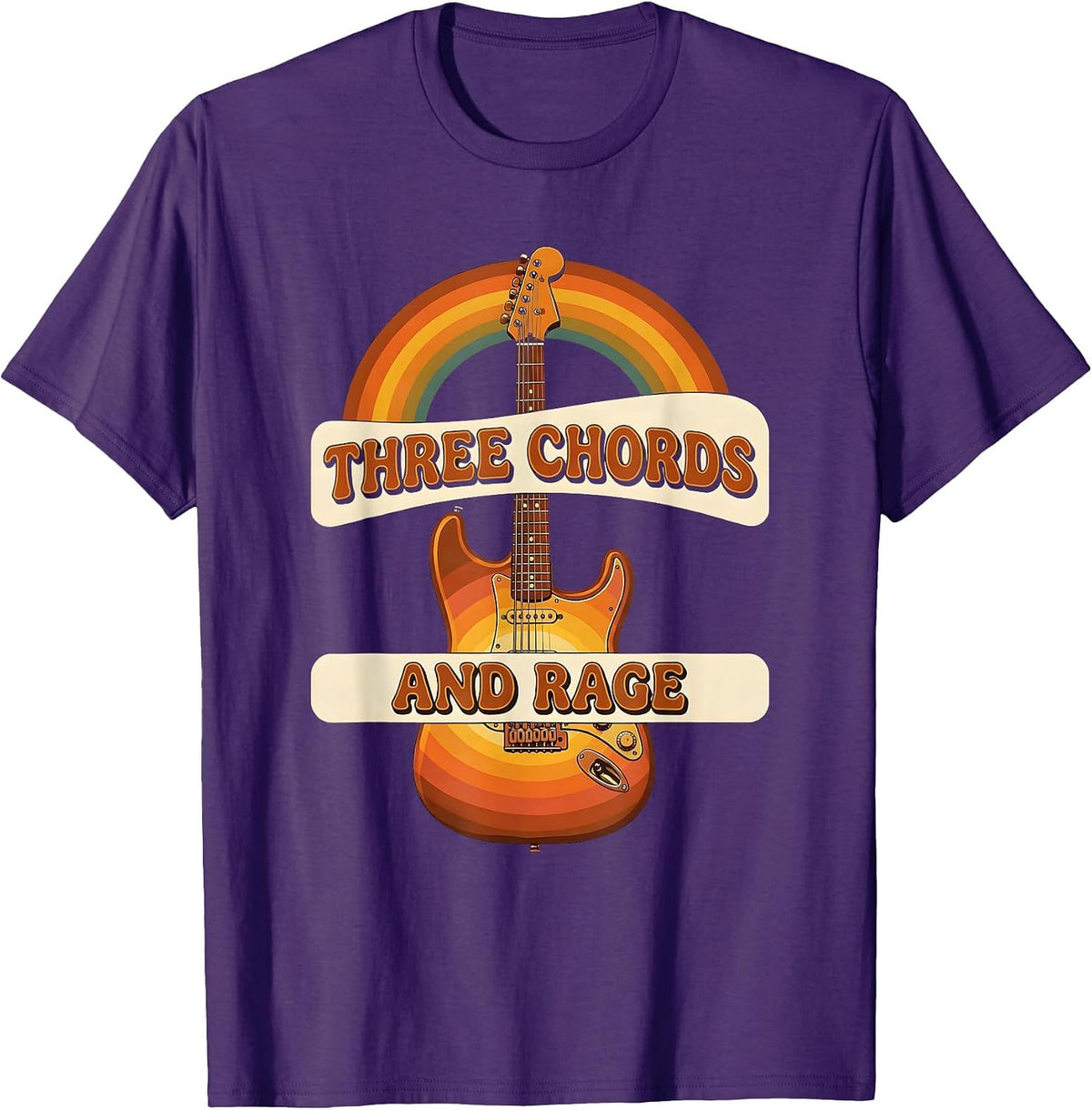 Men's Three Chords and Rage Punk Rock Design T-Shirt - Purple