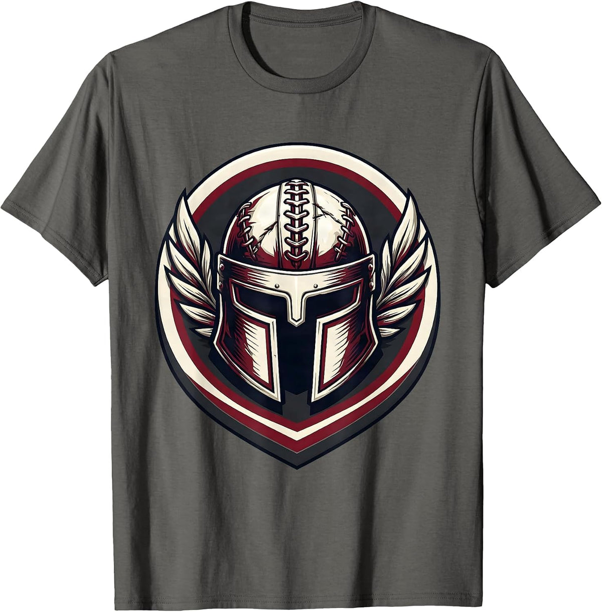 Rugby Warrior Helmet Graphic Design T-Shirt - Asphalt Grey