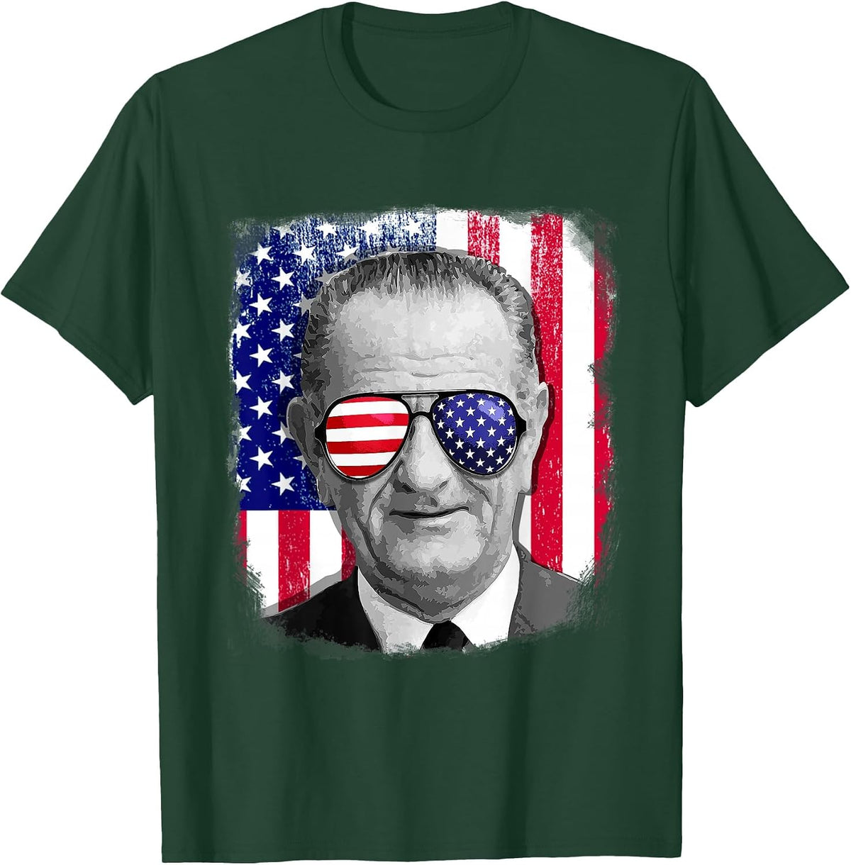 Lyndon B Johnson US Flag Shirt 4th of July T-Shirt - Dark Green