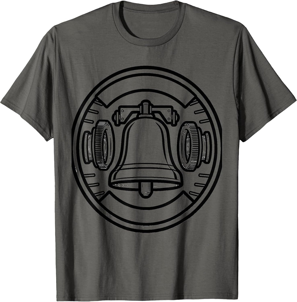 Fire Alarm Bell Badge Line Art Firefighter Pride Humor T-Shirt - Asphalt Grey