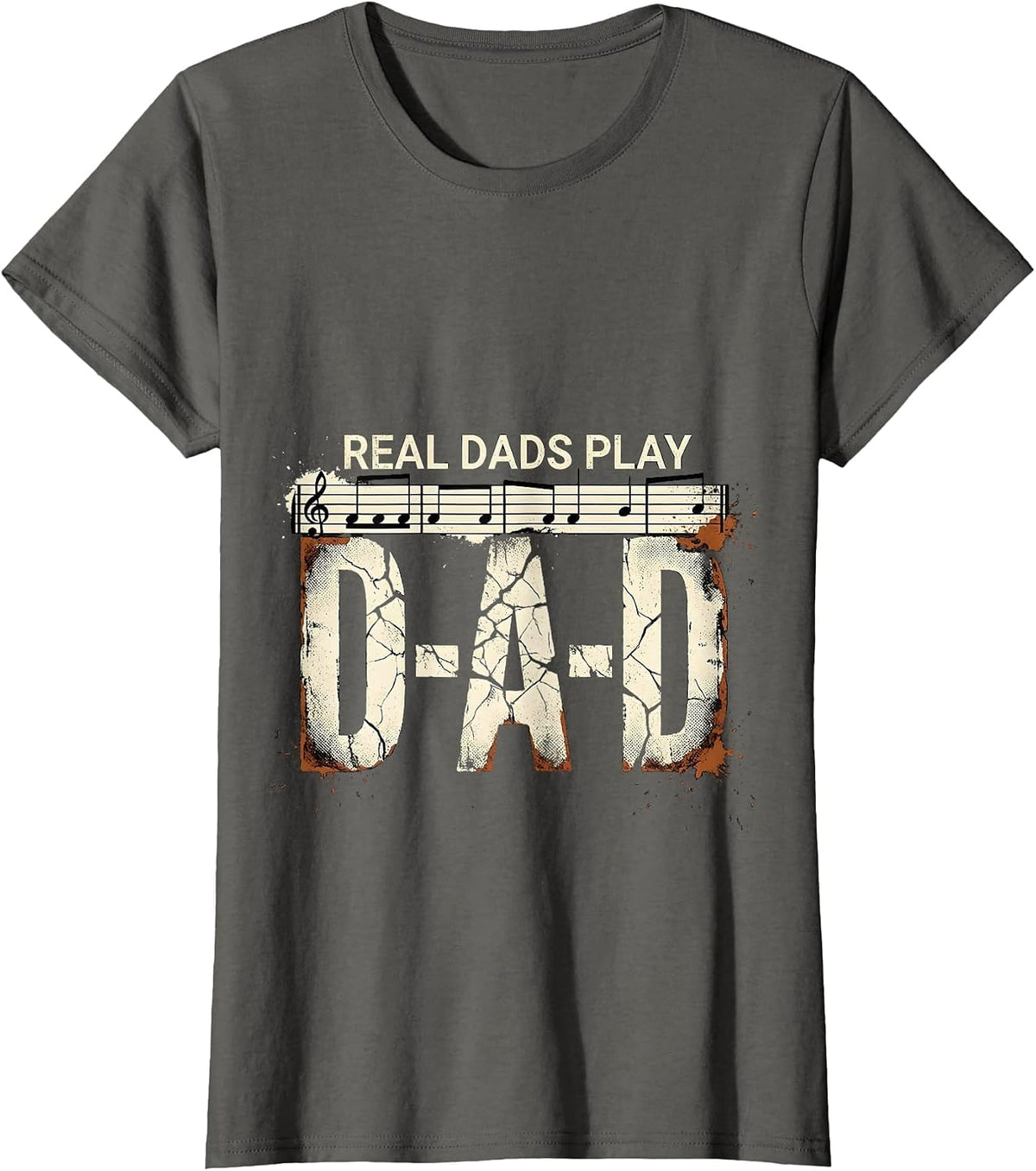 Women's Real Dads Play D-A-D Distressed Guitar Dad Humor T-Shirt - Asphalt Grey