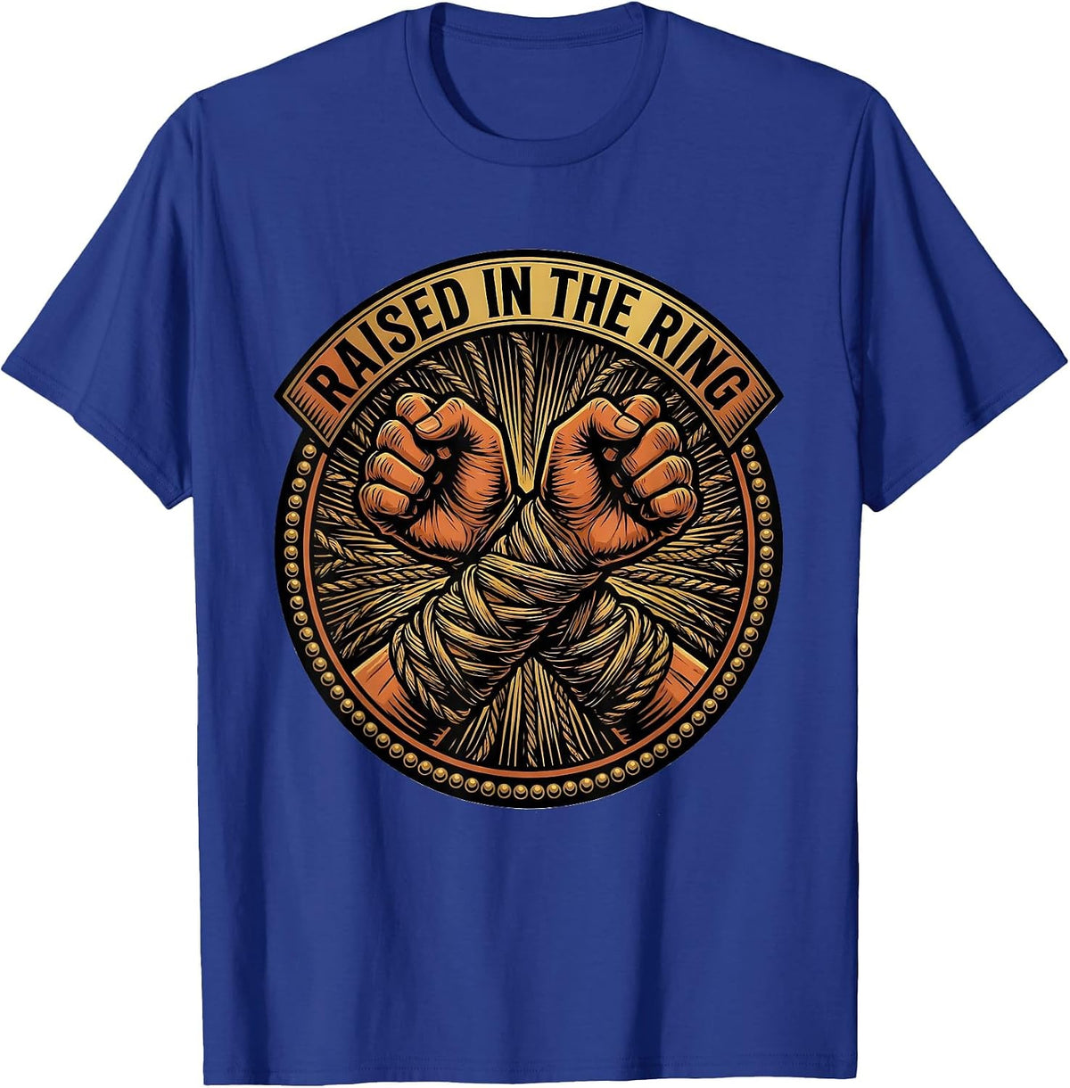 Men's Raised In The Ring Tattoo Boxing Fan Trainer Heritage T-Shirt - Royal Blue
