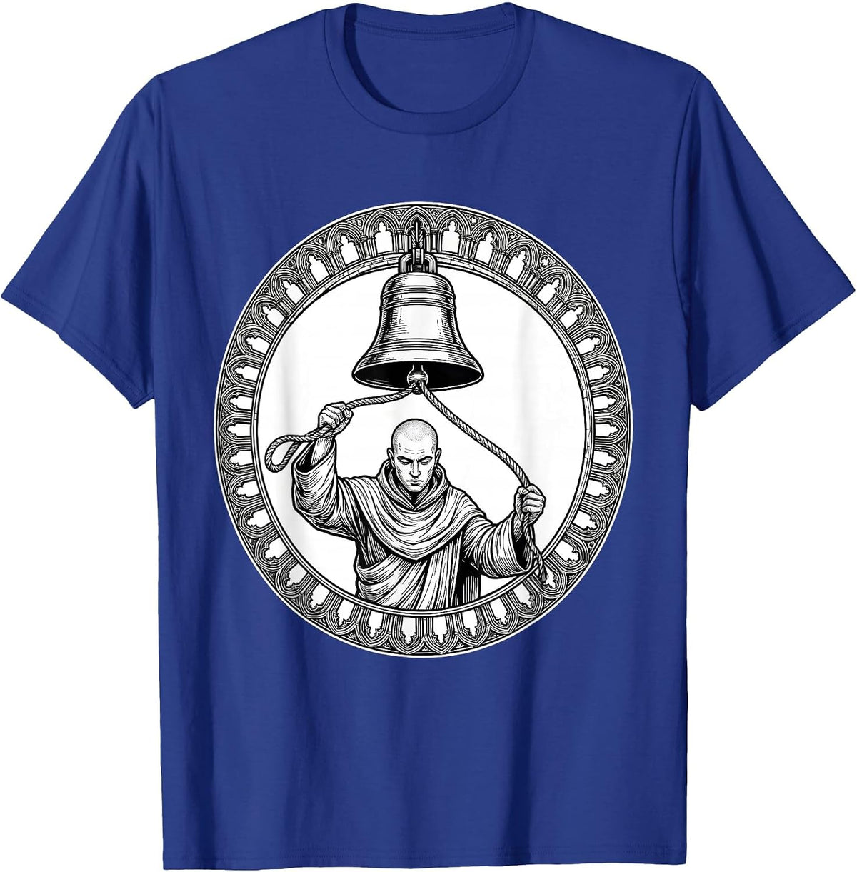 Men's Monk Ringing Bell Tower Clergy Illustration T-Shirt - Royal Blue