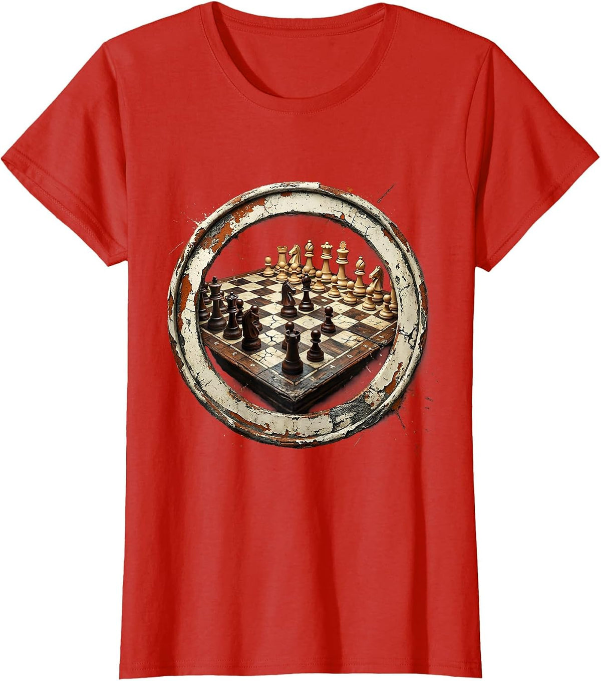 Retired Chess Player Mid-Game Board Illustration T-Shirt - Red