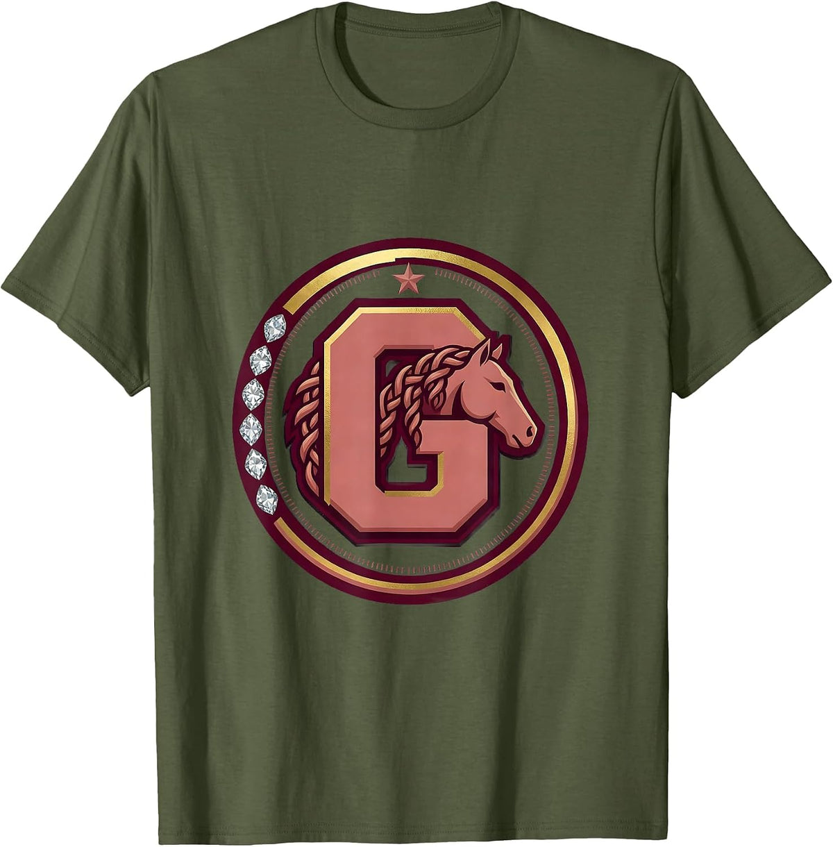 Cowgirl Braiding Horse Mane Graphic Design T-Shirt - Olive Green