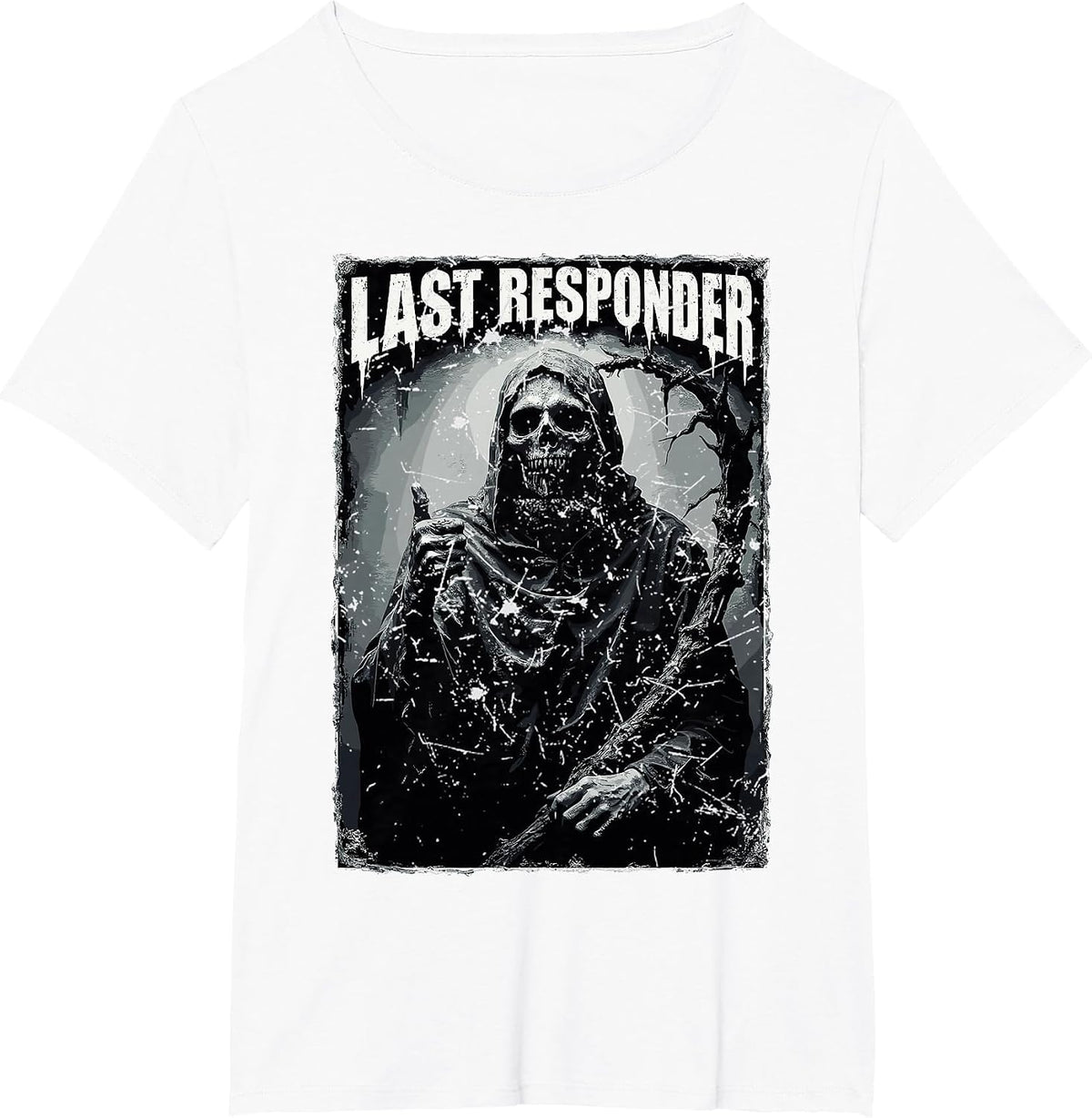 Creepy Dark Grim Reaperv Last Responder Death Heavy Metal T-Shirt - White