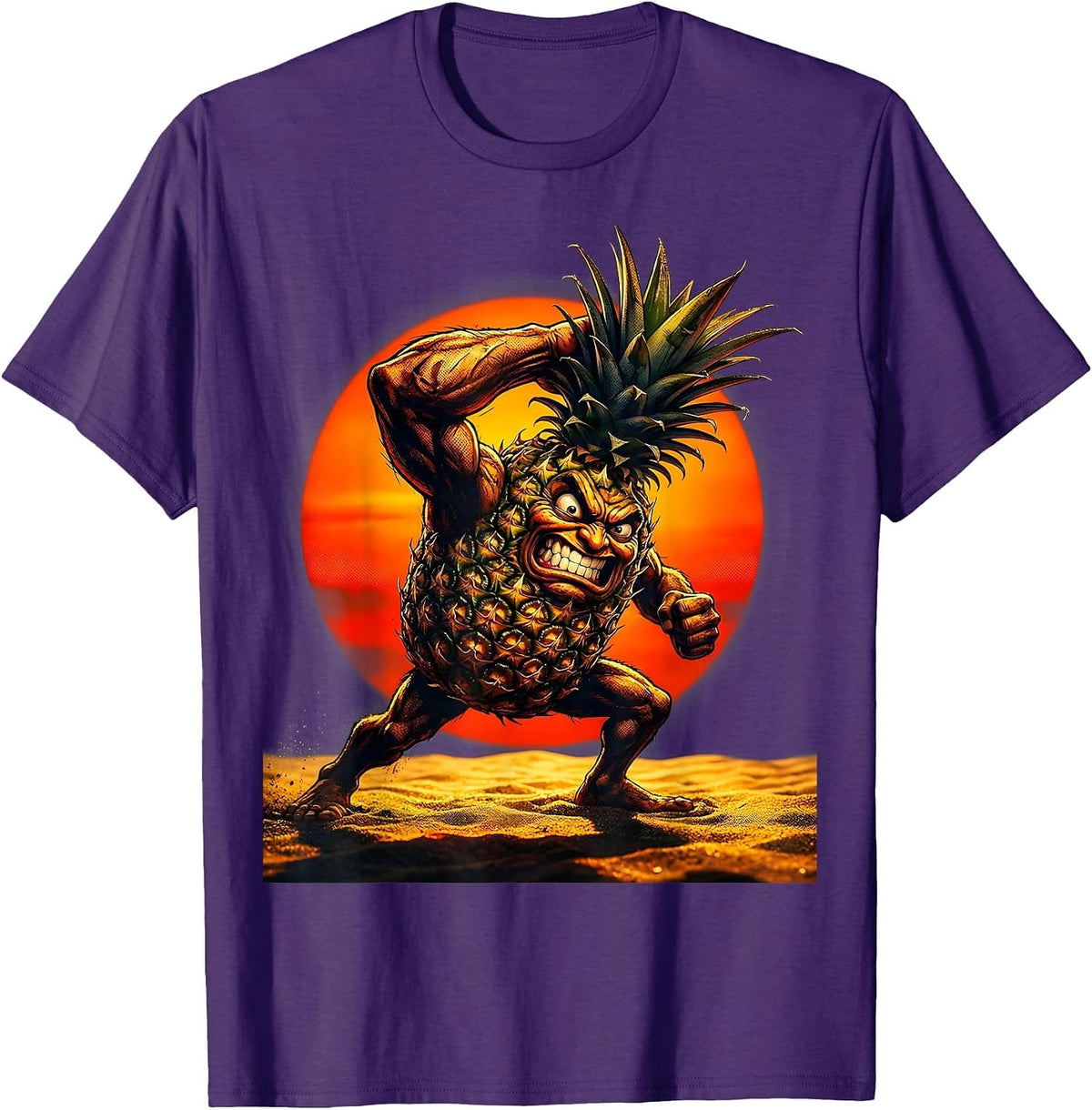 Men's Pineapple Beach Volleyball Sunset Graphic T-Shirt - Purple