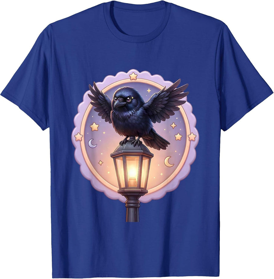 Halloween Raven on Lantern Post Gothic Design T-Shirt - Royal Blue