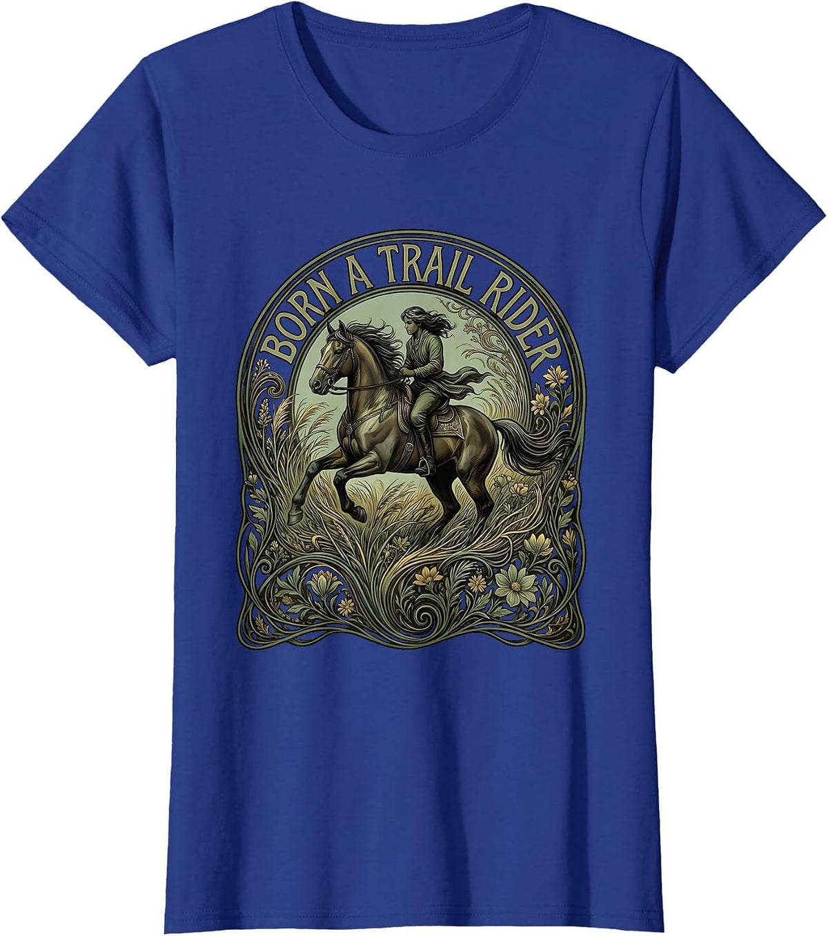 Women's Born a Trail Rider Western Cowboy Design T-Shirt - Royal Blue