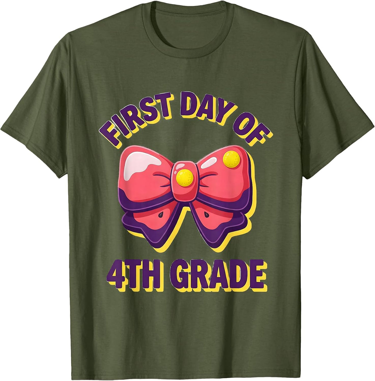 First Day Of 4th Grade Coquette Bow Back To School Girly T-Shirt - Olive Green