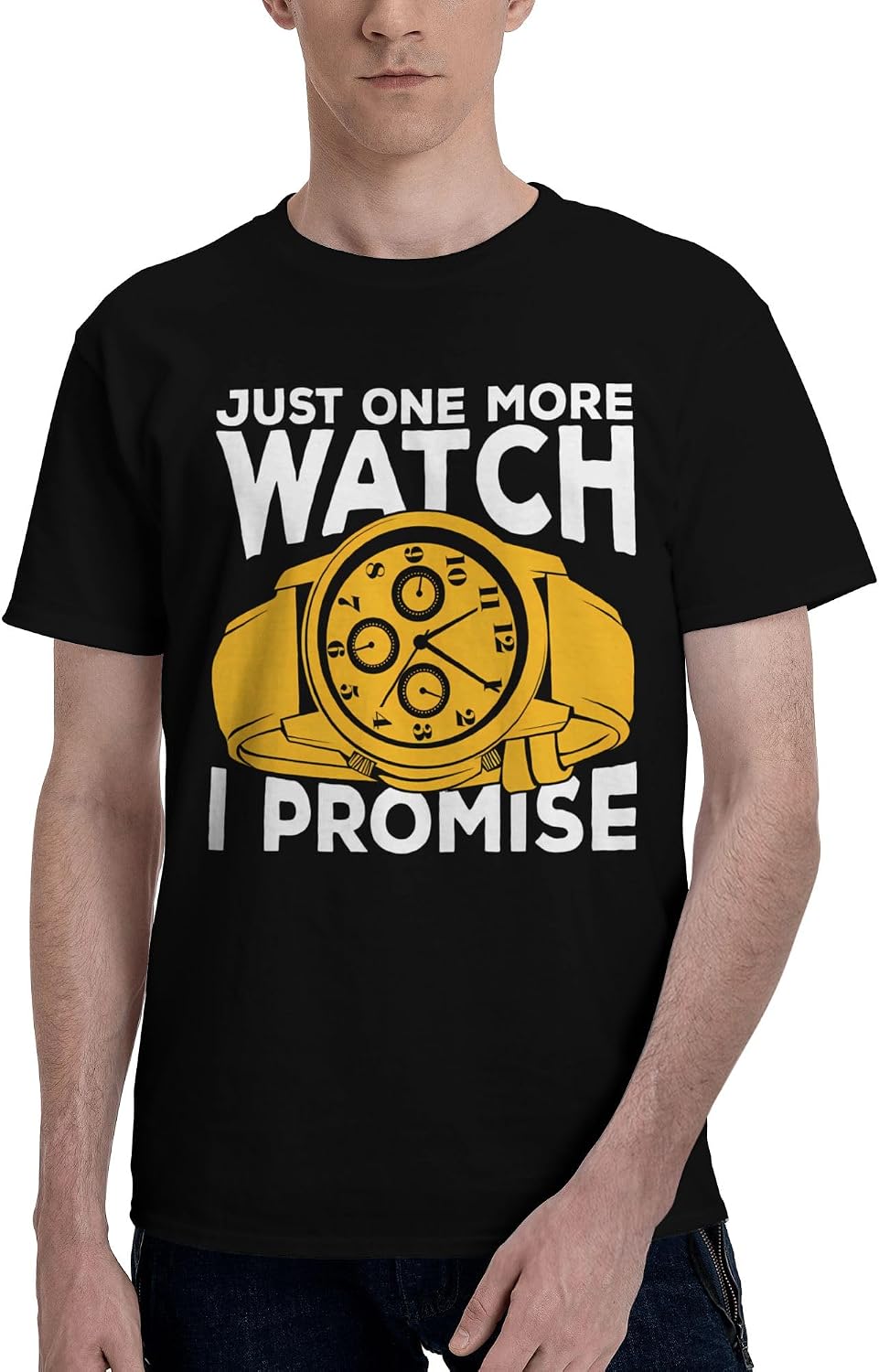 Men's T-Shirt,One More Watch,Classic Crew Neck Soft Cotton Daily Tee - As Pictured